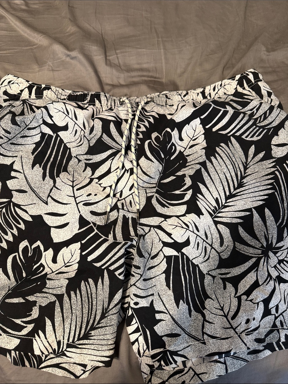 Tommy Bahama Black and White Tropical Leaf Swim Shorts
